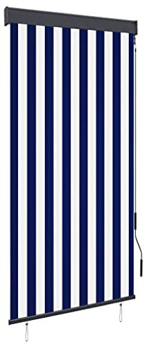 vidaXL Außenrollo Handkurbelmechanismus Balkonrollo Senkrechtmarkise Sichtschutz Beschattung Sonnenschutz Außen Rollo Balkon 80x250cm Blau Weiß