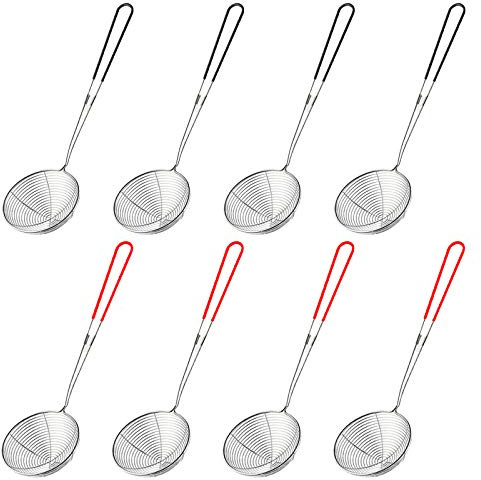 Opaltool 8Pcs Cuillère À Passoire, Passoire À Fondue Épuisette À Fondue Chinoise en Acier Inoxydable avec Poignée Longue pour Faire Frire les Aliments, Pâtes, Spaghetti, Nouilles, Fondue