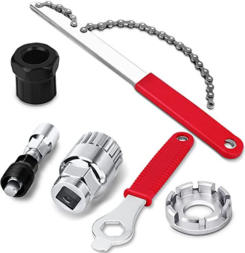 Shangcer 6-in-1 Fahrrad Kassette Removal Tool, Multifunktional Fahrrad Werkzeug Reparatur Set mit Ketten Peitsche Hilfs Tretlager Werkzeug Kurbelabzieher Zahnkranzabzieher Speichenschlüssel