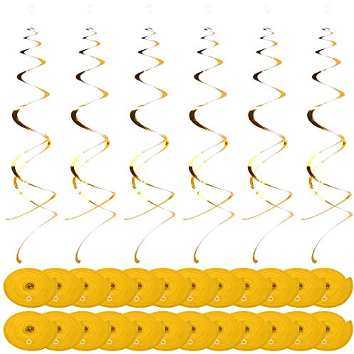 NATUCE 30 Pcs Tourbillons Suspendus, Décoration Tourbillon Plafond Guirlande à Spirales, Serpentins Suspendu pour Anniversaire, Mariage, Décorations De Fête (Or)
