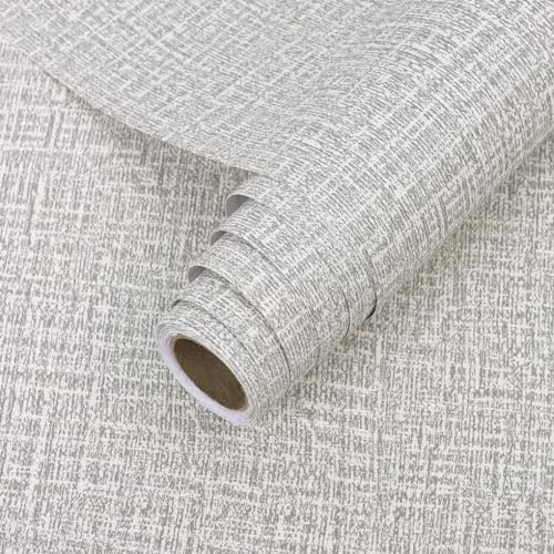 Arthome Papier Peint Adhesif Mural 40cmx6m Papier Peint Texturé en Toile D'herbe Auto Adhésif Amovible Papiers Peints Pour Chambre Coucher Salon Plan de Travail Revêtement Mural à Coller (Gris)