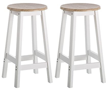 LOLAhome Pack de 2 taburetes de Cocina Blanco y Natural de Madera MDF de Ø 29x54 cm -