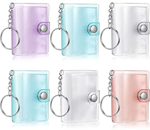 Bonuci 6 Pack 2 Inch Mini Small Photo Album Valentine Photo Storage with Keychain Pocket Album Keychain for Picture Valentine Gift Wedding(Transparent, Blue, Pink, Purple)