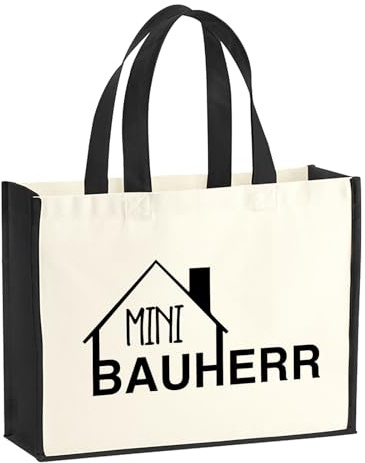 Huuraa Jutetasche Mini Bauherr Geschenk 21 Liter Black Jute und Baumwolle Einkaufstasche Mini Bauherr Geschenkidee