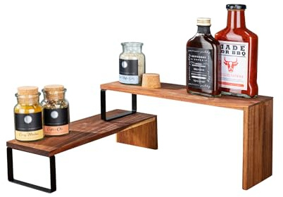 WENKO Etagères de Cuisine Vali Acacia | Étagère combinables Etagères de Cuisine | Bois d'acacia certifié FSC® | 36x8x12cm et 36x16x12cm | Naturel/Noir