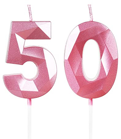 Yiran Pink 50th Birthday Candles, Number 50 Happy Birthday Candles, Pink Cake Topper Decorations for Birthday Party, Wedding Anniversary Celebration Supply for Girls Women
