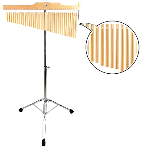 TNZMART 25 Tone 36 Tone Bar Chimes Single-row Wind Chimes with Adjustiable Height Tripod Stand Percussion Instrument Bell (36 note gold)