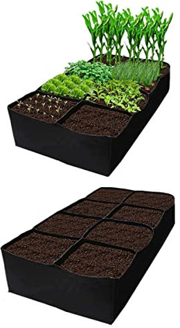 Pflanzsack Rechteckige | 128 Gallonen Filztuch Hochbeete für Garten | 8 Gitter Große Pflanzsäcke für Außenbereich | Atmungsaktive Dauerhaft Blumentöpfe, Pflanzbeutel, Gartenset (180 x 90 x 30 cm)