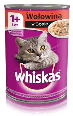Whiskas Katzenfutter Nassfutter Adult 1+ mit Rindfleisch in Sauce, 12 Dosen (12 x 400g)