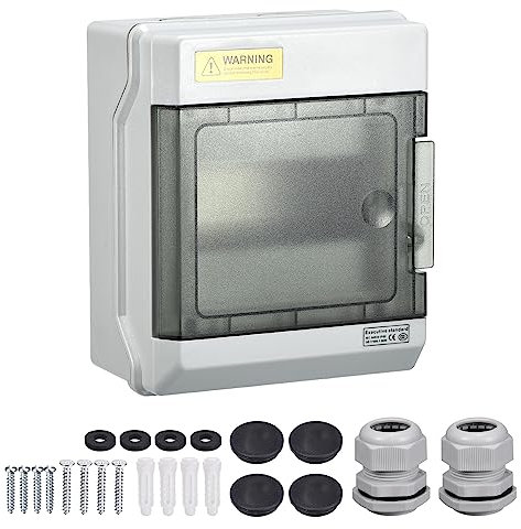 sourcing map Circuit Breaker Box 6 Way IP66 Waterproof Distribution Protection Box for Indoor Wall Circuit Breaker with Waterproof Connectors