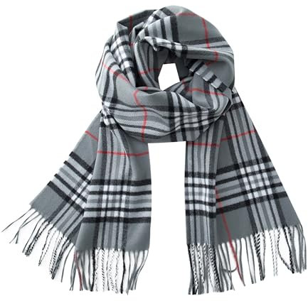 CALVIN & OLIVIA Ultraweicher Winterschal mit Kaschmir-Gefühl, warm, lang, Unisex, Winterschal, perfektes für Damen und Herren, Grau, Schwarz, Weiß, kariert, Large