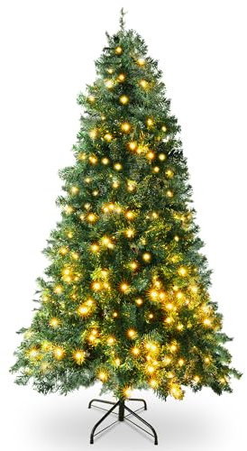 SA Products - 6ft Pre-Lit Christmas Tree – 1,142 Alaskan Pine Tips - Christmas Tree with 400 Vibrant LED Lights, 8 Lighting Modes & Timer, Slim PVC Xmas Tree for Small Spaces & Holiday Decor