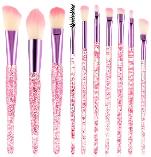 WLLHYF Set di 10 pennelli per il trucco con cristalli glitterati, per fondotinta, correttore, ombretto, eyeliner, fard, mix di labbra, pennelli sintetici, set di strumenti essenziali