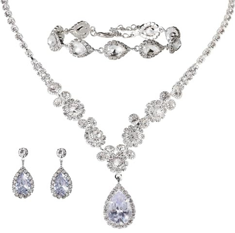 MILAKOO Halskette Armband Anhänger Ohrring Set mit Strasssteinen Kristall Brautschmuck Set für Hochzeit Kostüm Party Dating