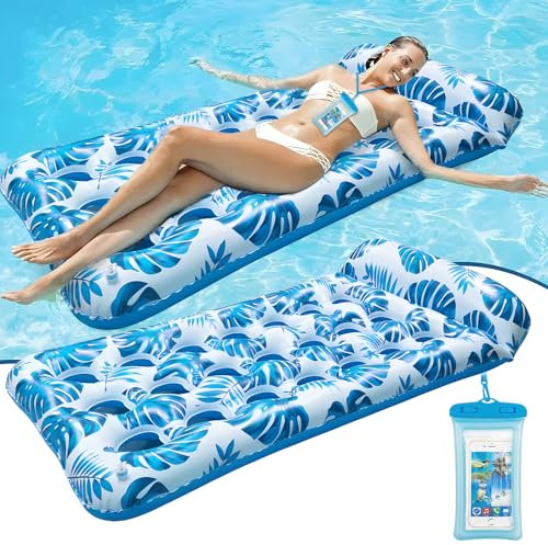 Matelas Gonflable Piscine,185 * 85 cm Chaise Flottante Gonflable avec des Trous,Radeau de lit de Chaise Flottante à air poreux,Radeau de Piscine avec Oreillers,pour Activités d'eau D'été en Plein Air