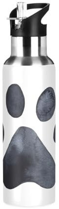 Ksajwzf Dog Cat Paw Print Insulated Water Bottle Stainless Steel Kids Sport Thermos Jug with Straw Lid Animals Dog Water Flask Leakproof Thermos Bottle for Bike Running Walking Outdoor 20 Oz