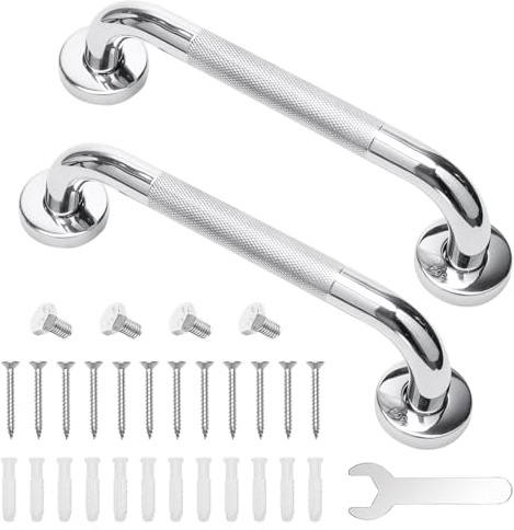 2 Stück 30CM Haltegriff Dusche mit Rändelung, 304 Edelstahl Haltegriffe für Senioren, Badewannengriff mit Schrauben und Schlüsseln für Senioren, Kinder, Behinderte und Schwangere Frauen