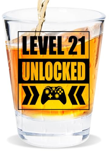 Happy 21st Birthday Gift Men, 21st Birthday Gift for Him, Funny Gift for 21 Year Old Male, 2004 Happy 21st Birthday Shot Glass, Level 21 Unlocked 21st Birthday Gift, 21st Birthday Party Decoration