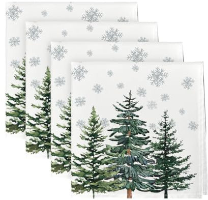 Artoid Mode Juego de 4 servilletas de tela con copos de nieve, árboles, Navidad, 45 x 45 cm, decoración de cocina, cena, café, celebraciones, decoración