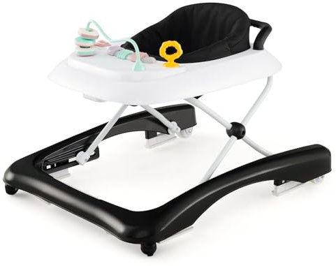 DREAMADE Baby Walker, Klappbare Lauflernhilfe mit 3 Verstellbaren Höhen, Abnehmbarer Spielplatte & Sitz, Lauflernwagen, belastbar bis 12KG (Schwarz)