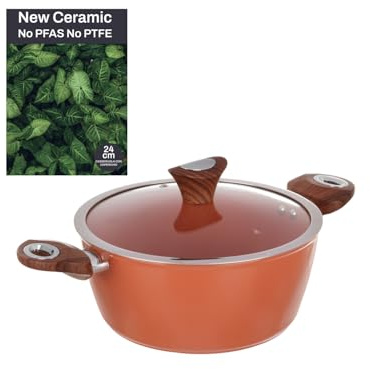 Casseruola con coperchio salmone New Ceramic (24 cm due manici)