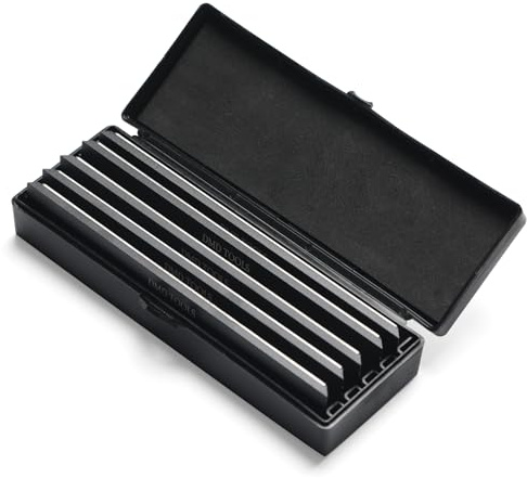 DMD 5-teiliges Diamant-Schleifstein-Set | Körnungen 240# bis 1500# für präzises Messerschärfen | ideal für Küche, Camping, Jagd und Werkstatt | langlebig und tragbar mit kompaktem Aufbewahrungskoffer