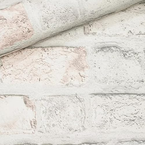 SOPHIE LAURENCE Grey Pastel Brick Wallpaper, 3D Realistic Rustic Stone Effect, Heavyweight Textured, 53cm x 53m Sample, Washable, Paste The Paper, Ideal for Any Room