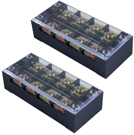 DIANQI 45A 660V Terminal Block 4 Position 2 Pack Screw Terminal Strip Dual Row with Cover（TB4504 2Pcs）