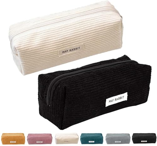 XoeLLe 2 Stück Federmäppchen, Pencil Case, Mäppchen mit Praktischem Reißverschluss, Tragbares Federmappe, Aufbewahrt Stifte, Kleine Gegenstände, Make-up-Pinsel, Lippenstift, Parfüm (Schwarz+Weiß)