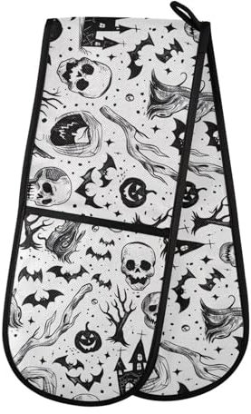 Gants de four double pour Halloween, citrouille, crâne, squelette, maniques résistants à la chaleur, matelassés, pour barbecue, pâtisserie, cuisine