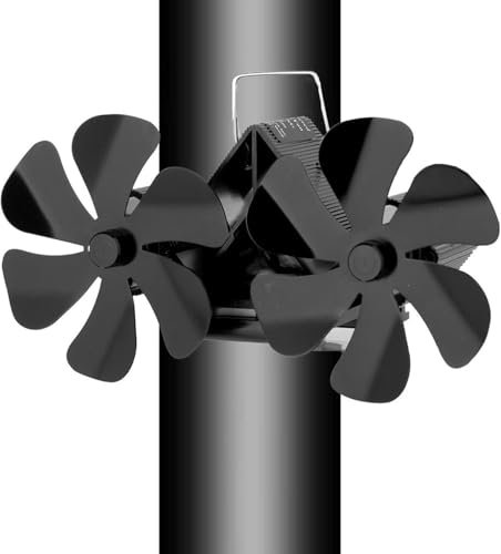 NMJHEVX 12 Blade Wood Stove Fan, Dual Motor Heat Powered Stove Fan, Wall Mount Double Headed 6-Blade Fireplace Fan for Home Wood Burning Stove, Eco Friendly & Efficient Fan,Wood Stove Fan