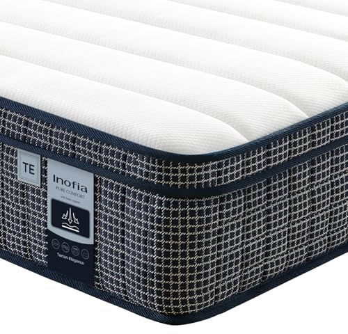 Inofia Matratze 140×200 Tartan-E 7-Zonen Taschenfederkernmatratze mit HermoReg Kühlgel – 28cm Orthopädische Matratze mit Memory Schaum, ÖKO-TEX® 100 Zertifiziert + 100 Nächte Probeschlafen