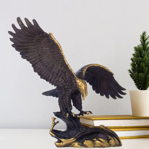 MILY-ART Bronze-Adler-Skulptur mit ausgebreiteten Flügeln, 19,5 cm | Echtbronze · Handgegossen · Wachsausschmelzverfahren · Schwarz-Gold-Oberfläche · 19,5 cm · Für Büro, Zuhause & Sammlung