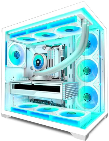 ANSAITE Caja DE PC ATX 7 PWM ARGB Ventilador preinstalado, Mid-Tower Gaming PC Carcasa Panorámica de Vidrio Templado con Tipo C, Soporte Radiador de 360 mm, Blanco