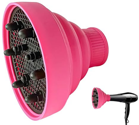 Hair Diffuser Attachment for Hair Dryers 1 PCS Universal Diffuser for Hairdryer Portable Silicone Diffuser for Curly Hair Collapsible Diffuser Hair Ideal for Travel Salon and Home Use (Rose Red)