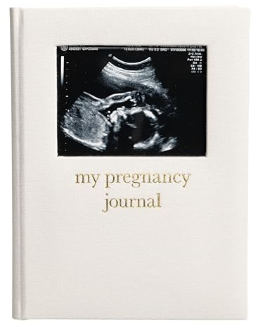 Pearhead Diario de embarazo de lino, rastreador de hitos, libro de recuerdos para bebés, regalo para madres embarazadas, inserto de fotos de ecografía, diario de embarazo, género neutro | Libro de recuerdos de bebé neutro de género, inserto de fotos de sonograma, regalo para bebé