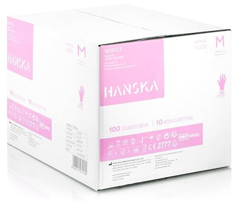 HANSKA 1000 engångssnitrilhandskar, rosa – puderfria – engångs – bärbar med båda händerna – osteril – gummibas – lämplig för medicinska områden och livsmedelsbearbetning (1000, M)