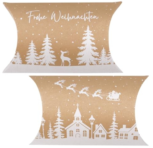BETESSIN Geschenkboxen Weihnachten - 30 Stück Frohe Weihnachten Kissenschachteln mit Weihnachtsmotiven - Adventskalender zum Befüllen Boxen, Weihnachtsgeschenkverpackung