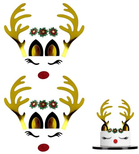 BORFUE 2 Sets Antler Deer Cupcake Topper Merry Christmas Cake Decorations for Baby Shower, Wedding, Hunting, Birthday Party Favors