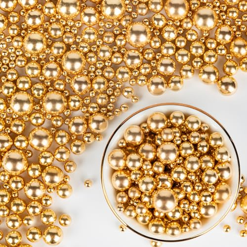 Gold Pearl Sprinkles,Candy Pearls for Baking,130g, Sprinkle Mix Size,Edible Sugar Cake Decorations,Cupcake Toppers,Cookie Donuts Ice Cream Decorating,Birthday Party Valentines Christmas Supplies