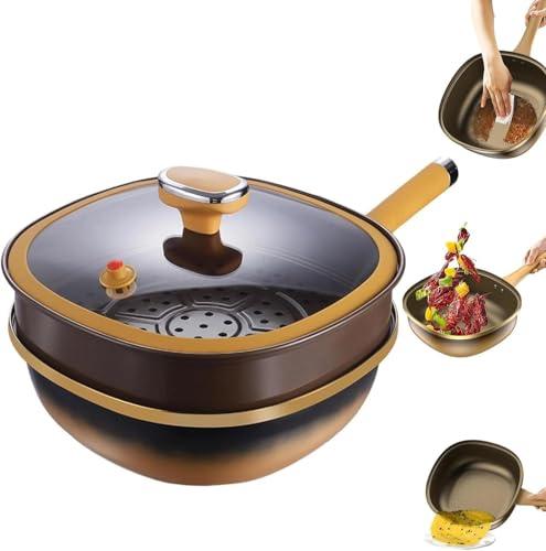 12in Titanium Alloy Non-Stick Pot with Lid, Deep Skillet 30 X 10 Cm, Titanium Cooking Pan, Non Stick Frying Pot, Even Heat Cooking, for Home Kitchen Camping (with Steamer)