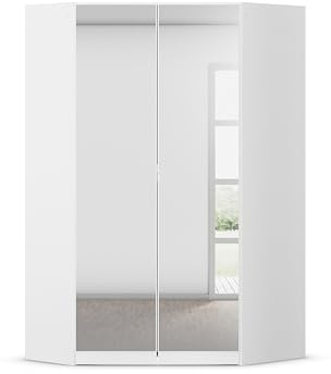 Rauch Möbel Costa, Eckschrank, Farbe Weiß, Breite 117 cm | Eckkleiderschrank, 2-türig, mit Spiegel, Zubehör Basic, für Schlafzimmer, Kinderzimmer, Babyzimmer, Garderobe, Flur