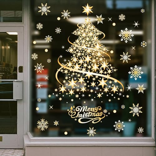 2 Pezzi Adesivi Per Finestra Grande Albero Di Natale Dorato Adesivi Per Finestre 'albero Di Natale Statici Adesivis Per Finestre Con Alberos Di Natales Per Per Pareti,finestres,porte,vetrine