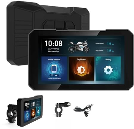 6‘’Motorcycle carplay ，IP67 Waterproof GPS Navigator, Wireless CarPlay & Android Auto Tochscreen,Bluetooth Split View Display Hand-Free Calling
