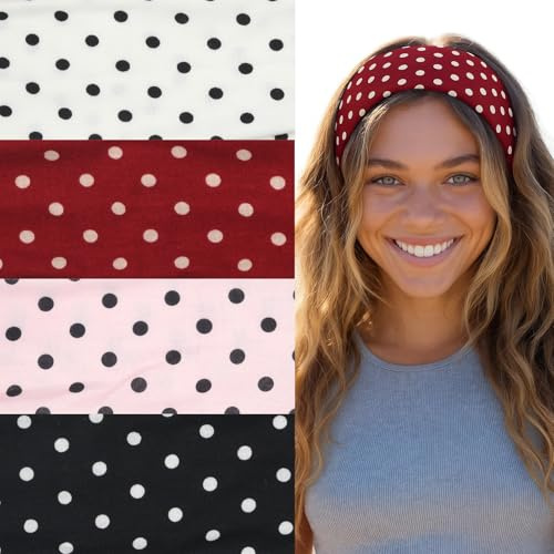 Aribliseza Pannband för kvinnor, set med 4 dampannband och prickigt hårband set, stretchiga pannband för kvinnor, yoga hårtillbehör och mode hårband