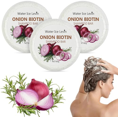 LOPHE Champú Sólido de Cebollas, Set de Barra de Champú, Champu Solido Natural Biotina de Cebolla y Romero, Shampoo en Barra para Todo Tipo de Cabello, Durable en Casa y Viajes (60g X 3 Pastillas)