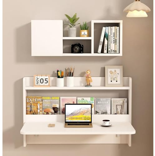 Estantería De Pared Con Tablero Plegable, Mesa De Pared Plegable De Madera Maciza, Escritorio Plegable Para Computadora Portátil, Estantería Flotante Que Ahorra Espacio(White,60 * 46 * 60cm)