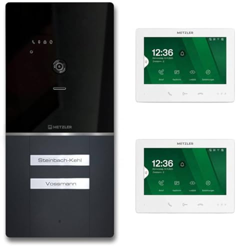 Metzler XDM10 Video Türsprechanlage Komplettset mit austauschbarem Namensschild für 2 Familienhaus | Video Sprechanlage mit 2-Draht-BUS Anschluss | RAL 7016 Anthrazit | Smartphone App | Maxior Set