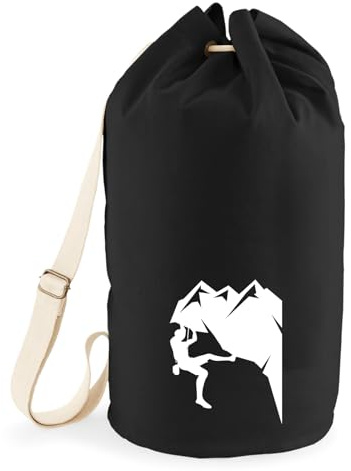Huuraa Seesack Klettern Silhouette Geschenk | Tasche 20 Liter Strandtasche Black Baumwolle Rucksack Geschenkidee Schwarze Sporttasche Duffle Bag mit Kordelzug Verschluss