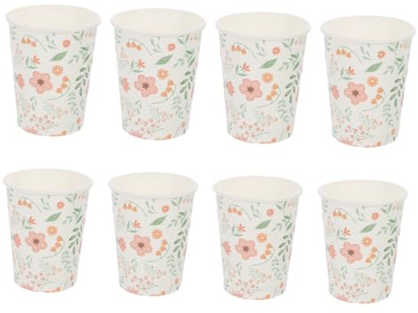 GETAJGHSD Bicchieri di Carta Usa e Getta Floreali da 9 Oz, Confezione da 32 Pezzi, per Matrimoni e Anniversari, Resistenti e Pratici per Feste e Picnic